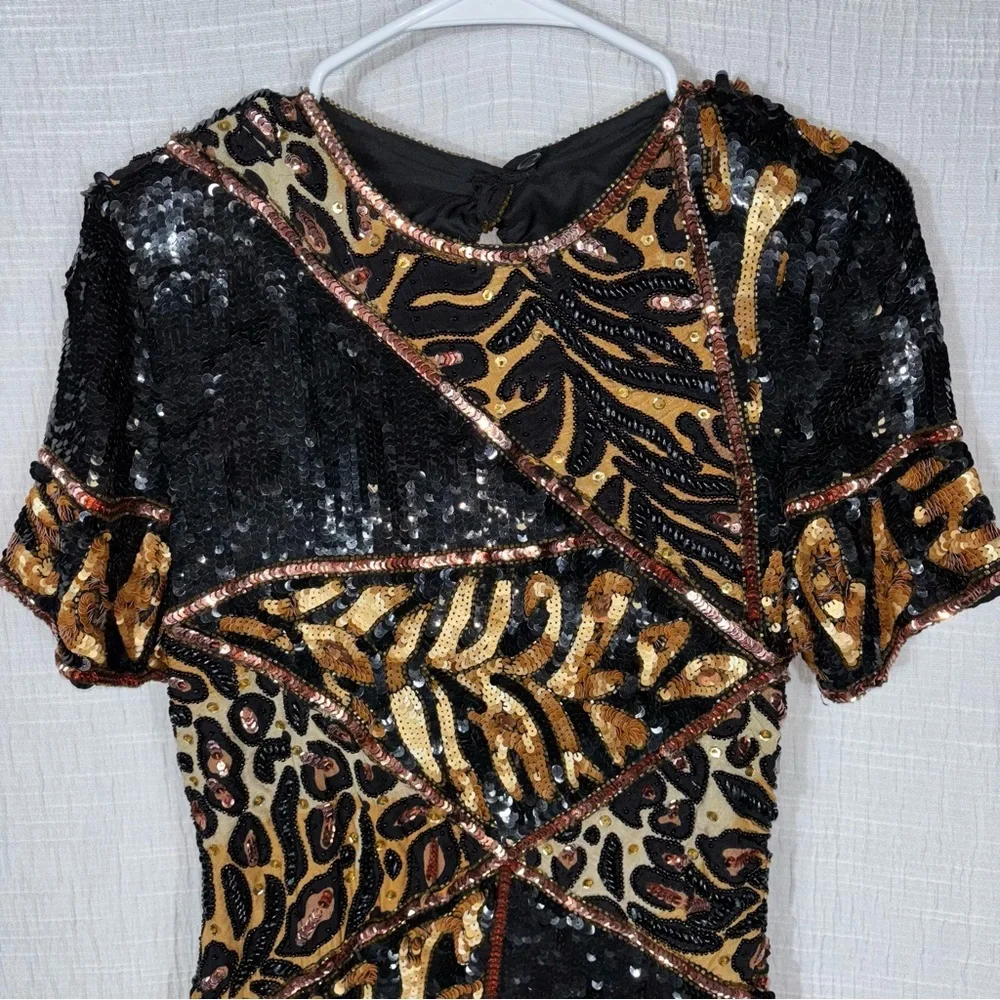 Vintage‎ Sequin Animal Pattern Dress Size small with Leopard Cheetah 80’s - Picture 5 of 14